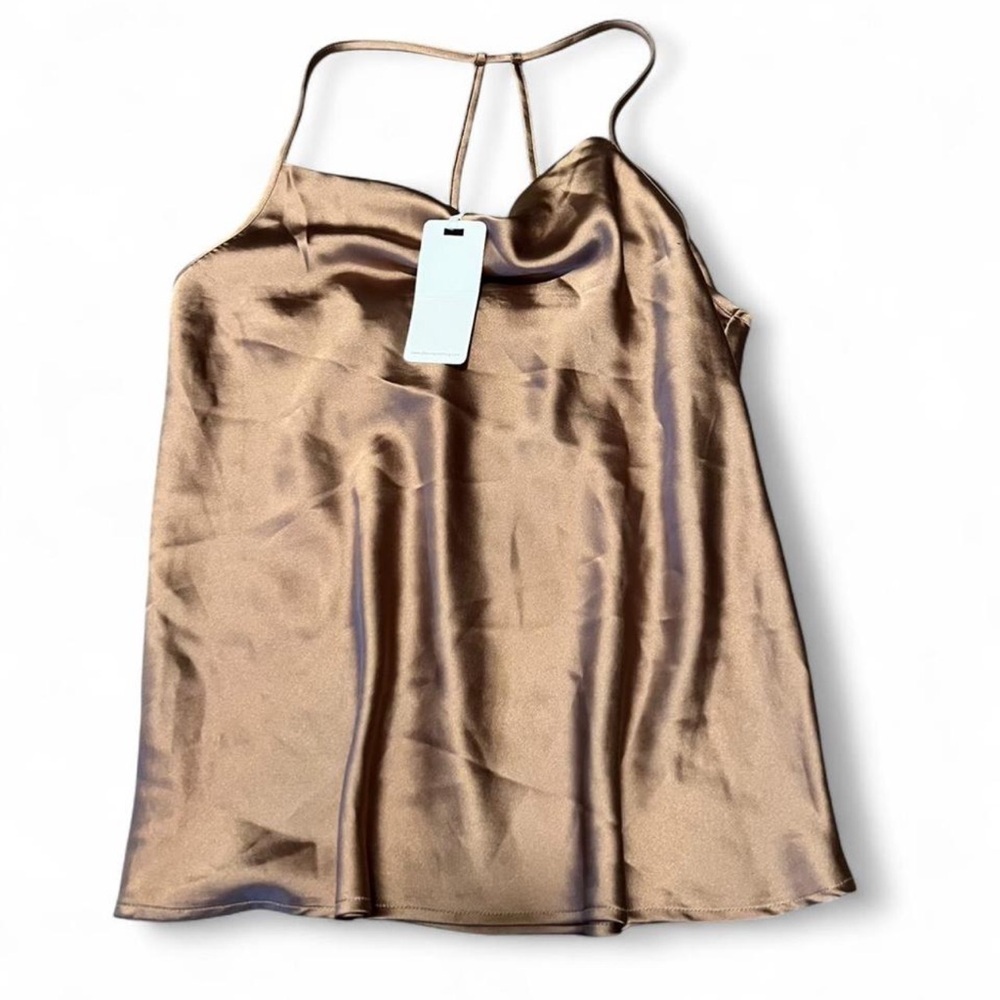 Pleione Shimmering Tan Satin Spaghetti Strap Tank Size M - Picture 1 of 4
